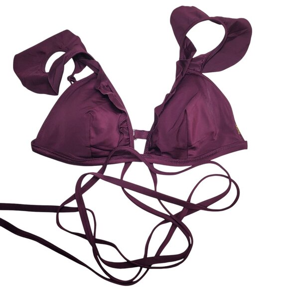 Victoria's Secret PINK Dark Burgundy‎ Wrap Around Flutter Sleeve Bikini Top M - Picture 1 of 3